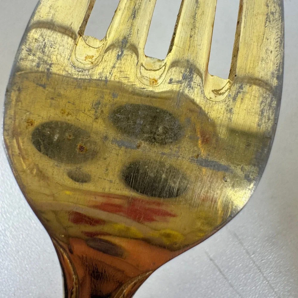 Vtg‎ Royal Gallery Gold Tone Dinner Forks Set 6 Japan Flared Scroll Handle